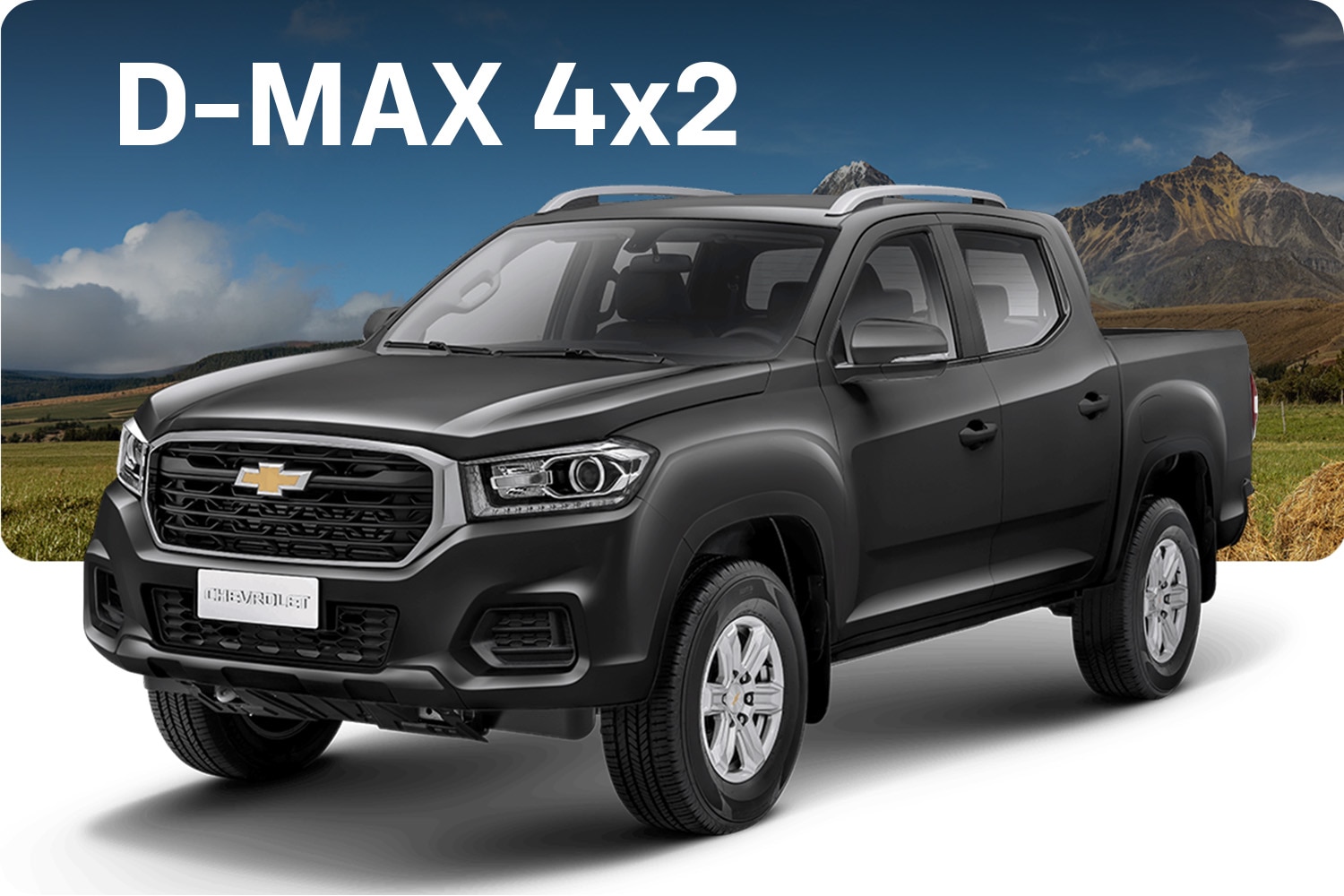 Vista lateral frontal de la Chevrolet D-Max en color negro.